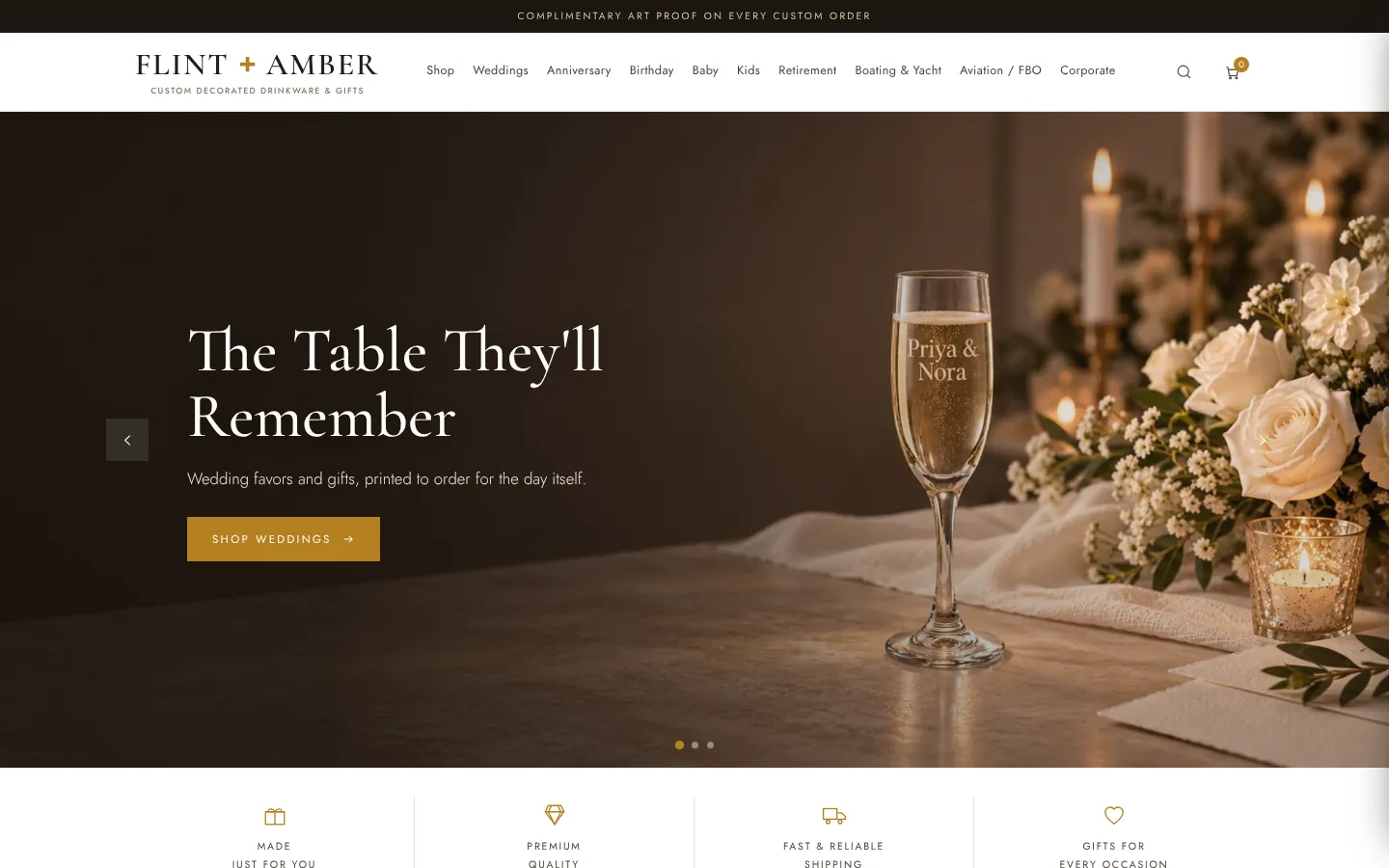 Flint + Amber website homepage on desktop
