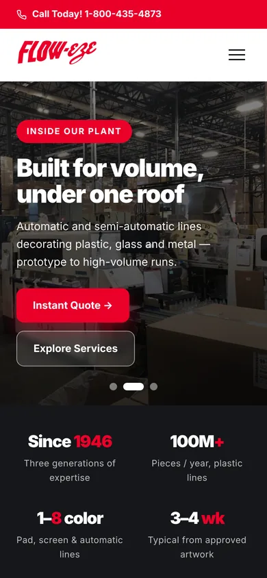 Flow-Eze Company website on mobile